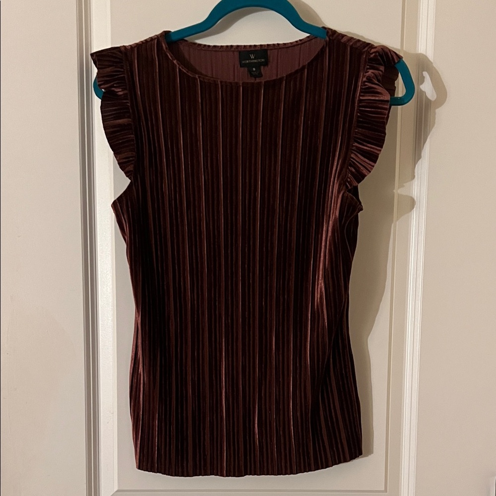 Vince Camuto Pleated Ruffle Sleeve Top - Burgundy